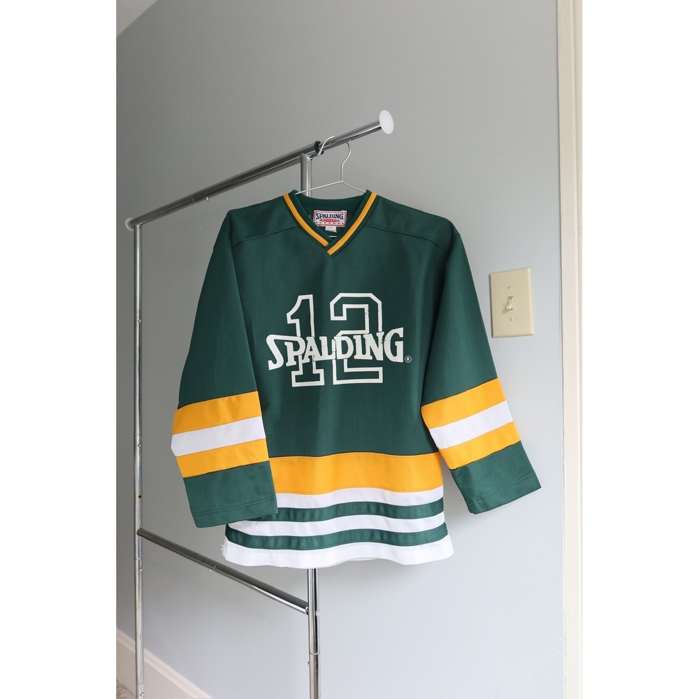 Vintage Spalding Athletic Apparel Hockey Jersey 12 Green Yellow White‎ Kids XL